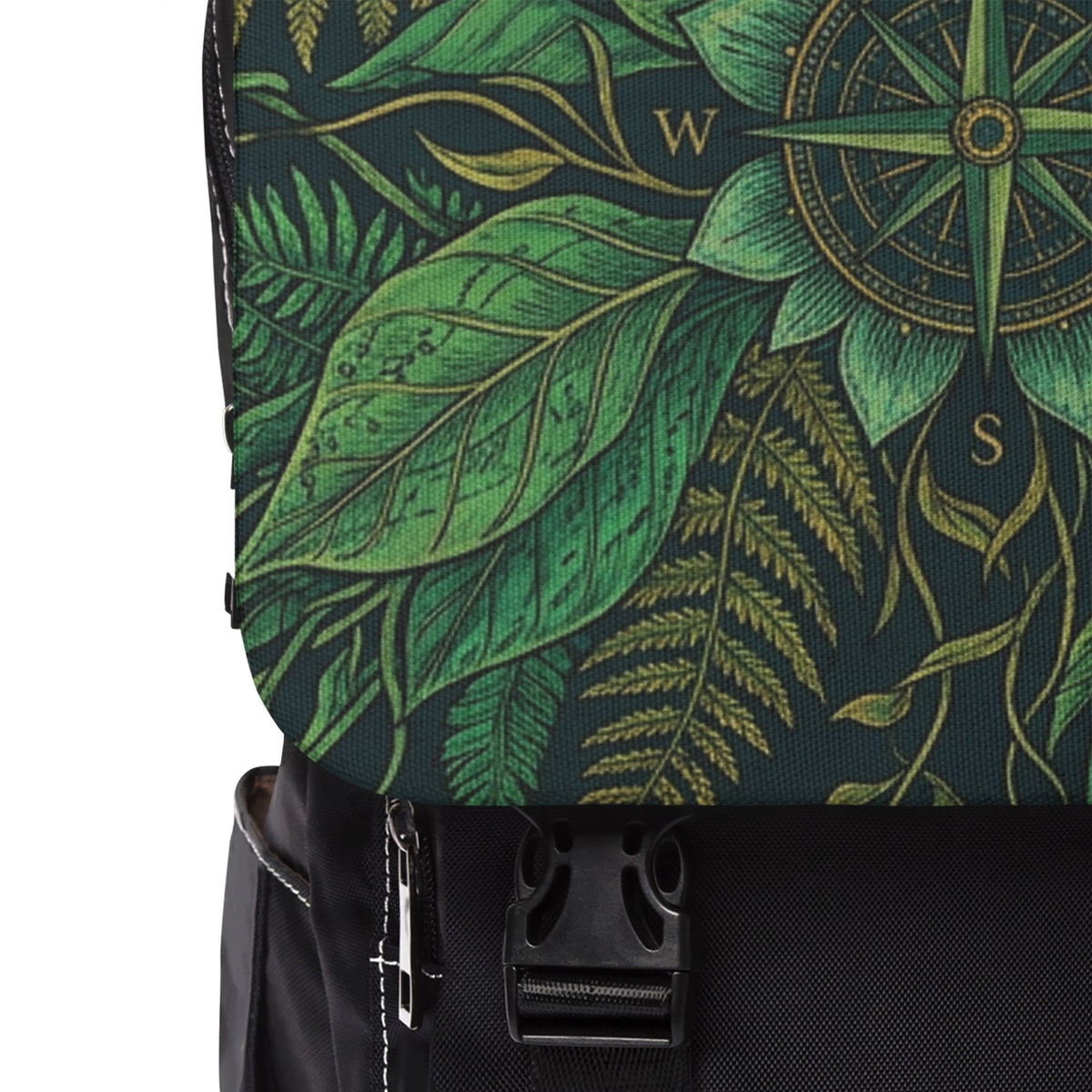 Stylized Compass Botanical Pattern Oxford Canvas Backpack