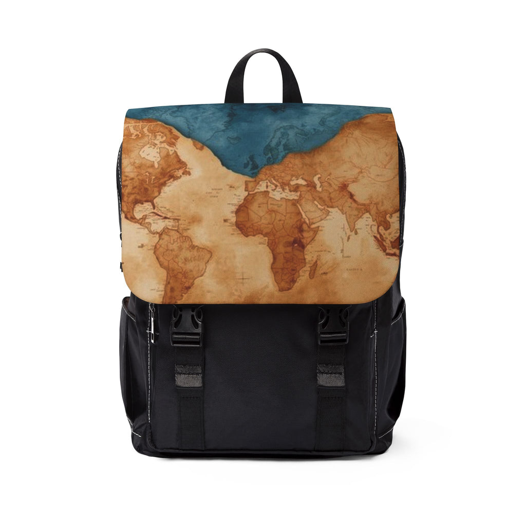 Stylized Layered Map Oxford Canvas Backpack