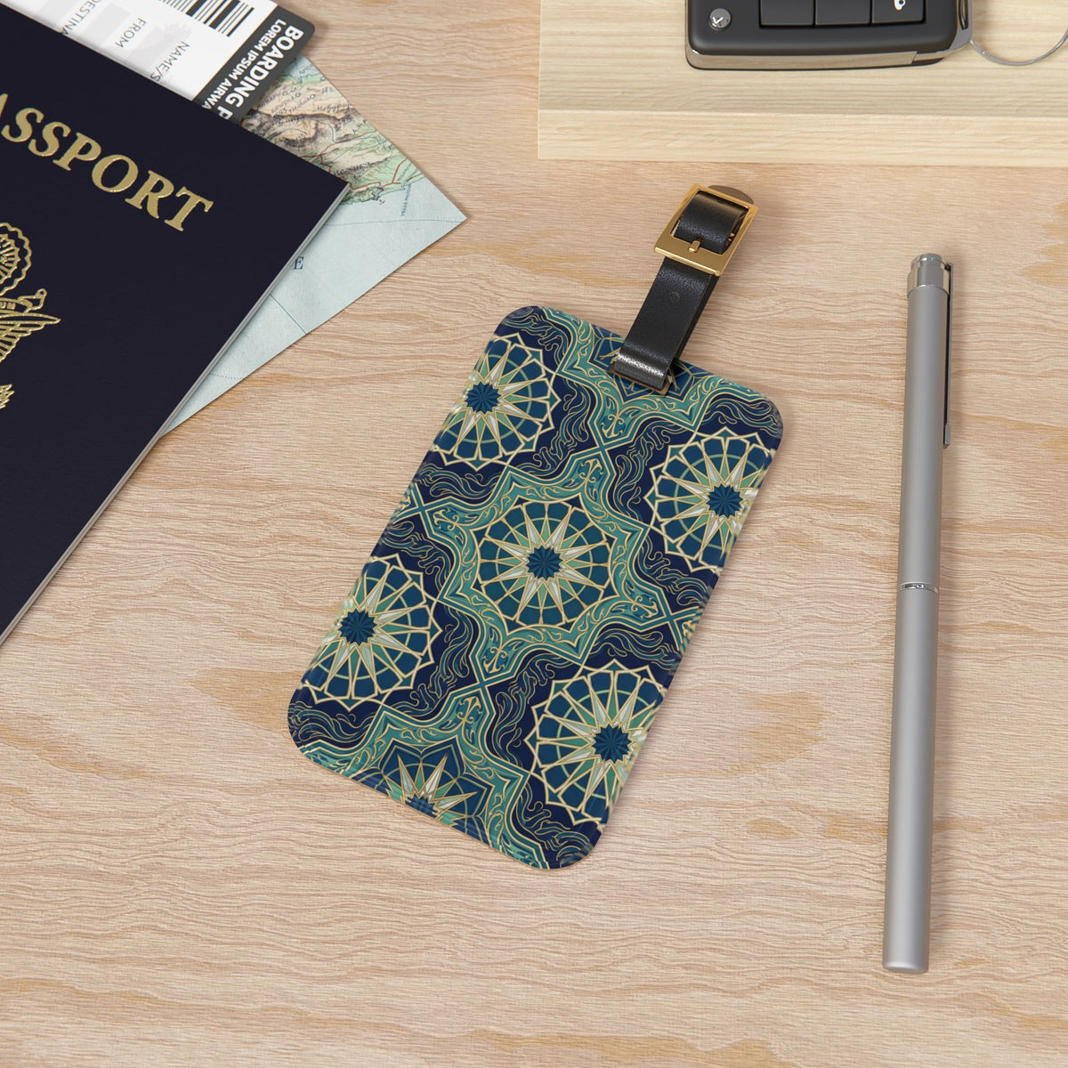 Ocean Tones Stylized Compass Luggage Tag