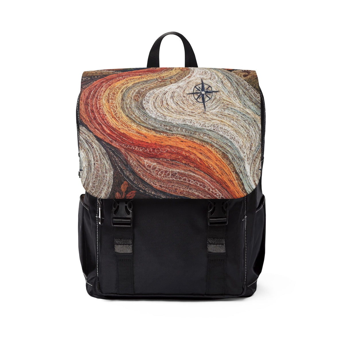 Stylized Compass Winding Path Oxford Canvas Backpack