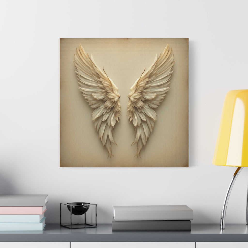 Soft Sepia Angel Wings Satin Canvas, Stretched