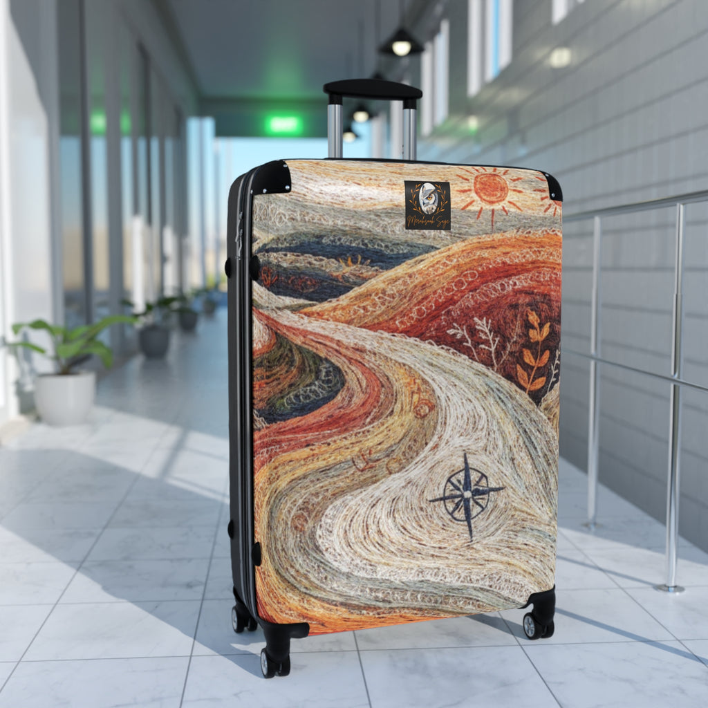 Stylized Compass Winding Path Suitcase