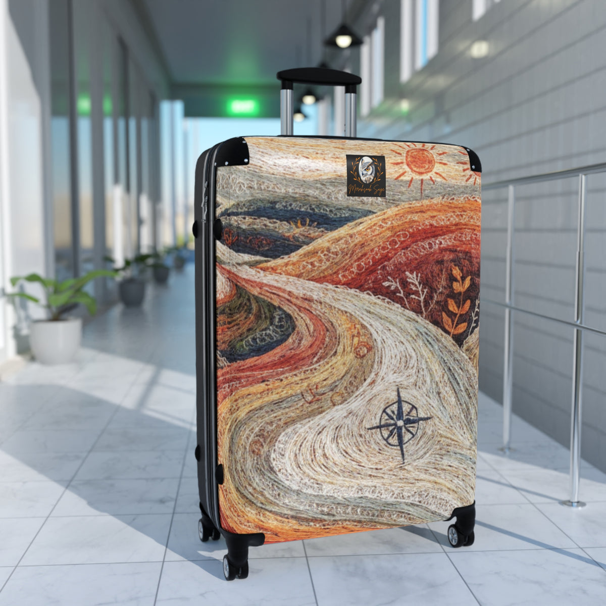 Stylized Compass Winding Path Suitcase