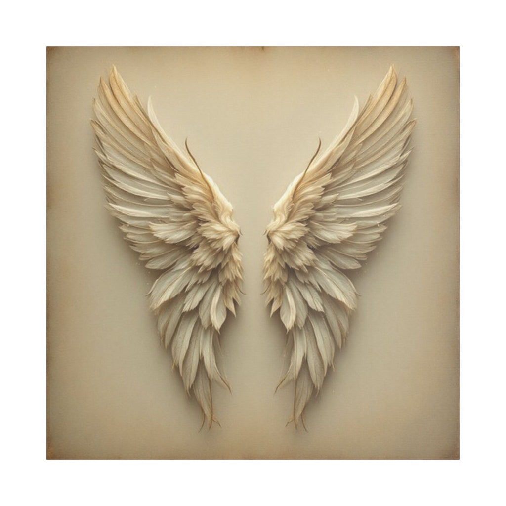 Soft Sepia Angel Wings Satin Canvas, Stretched