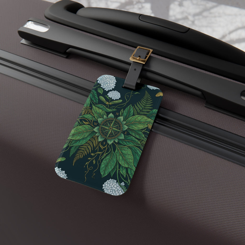 Stylized Compass Botanical Pattern Luggage Tag