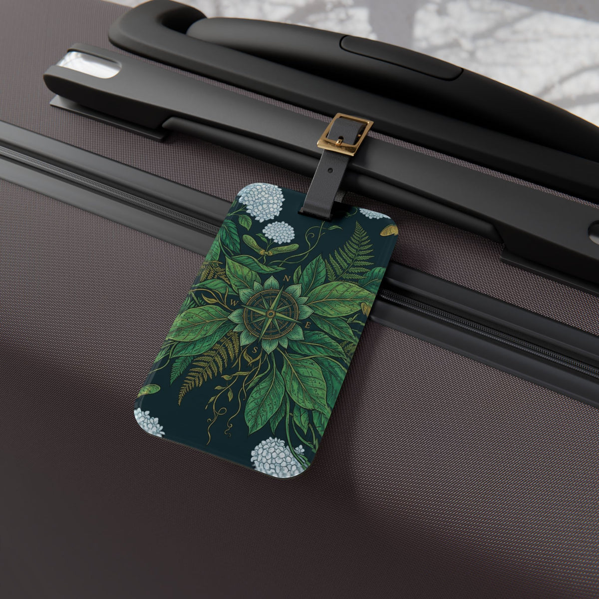 Stylized Compass Botanical Pattern Luggage Tag