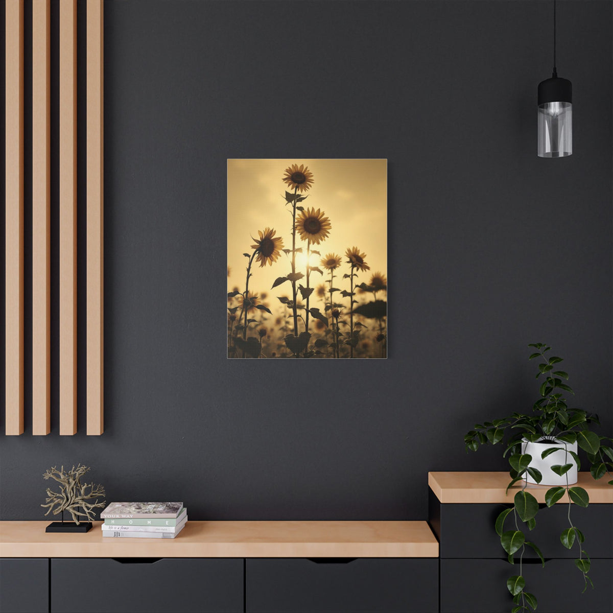 Soft Sepia Sunlit Sunflowers Satin Canvas, Stretched