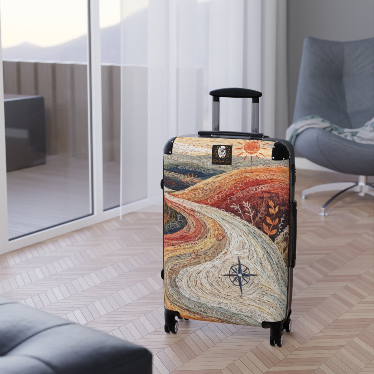 Stylized Compass Winding Path Suitcase