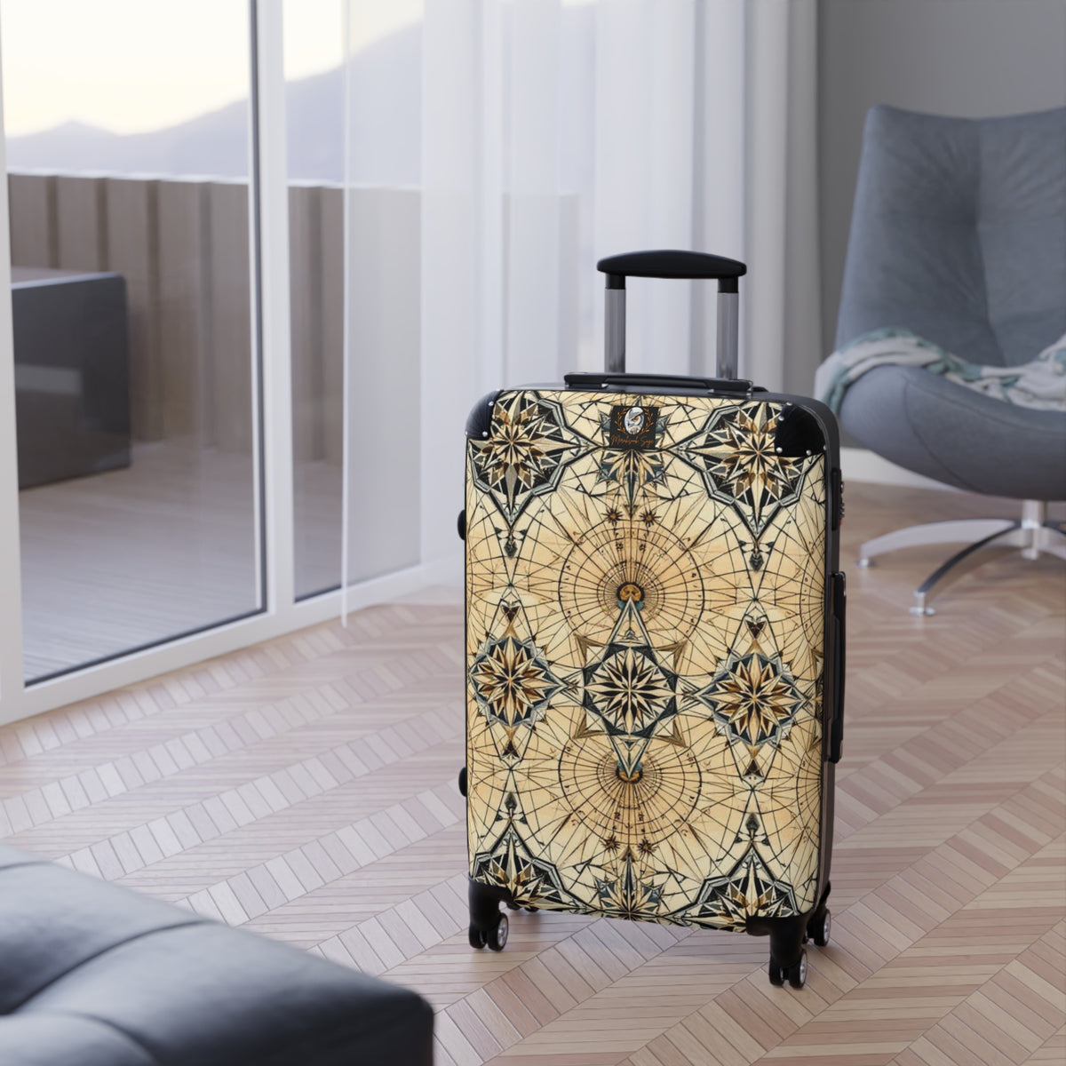 Vintage Compass Pattern Suitcase