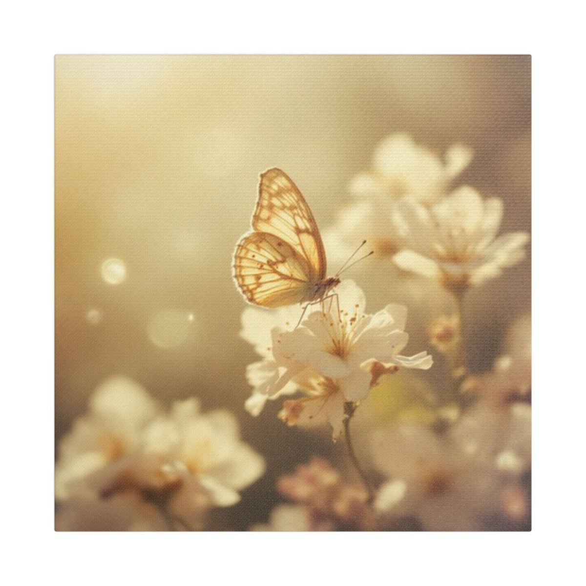 Soft Sepia Butterfly and Bloom Satin Canvas, Stretched