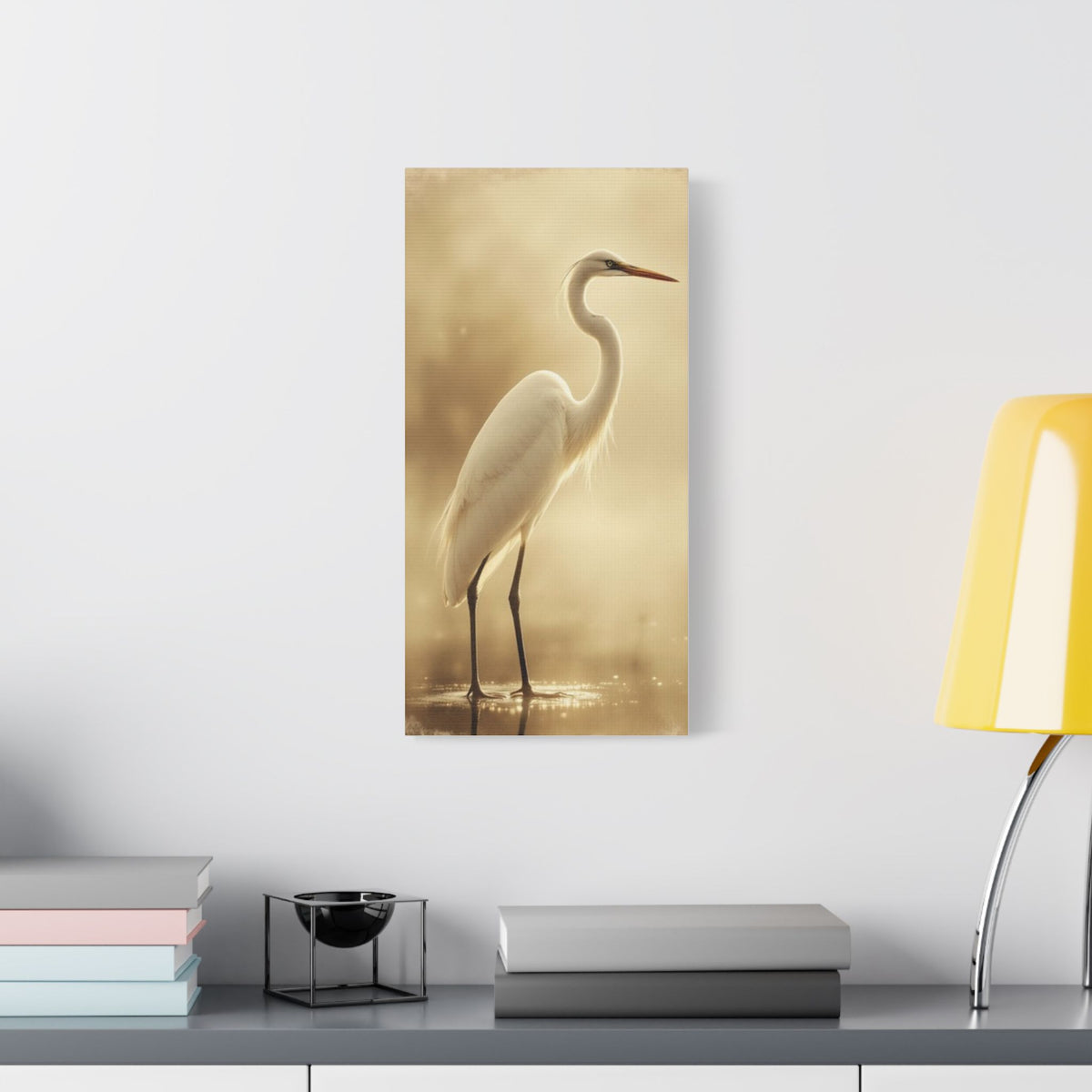 Soft Sepia Great White Heron Satin Canvas, Stretched