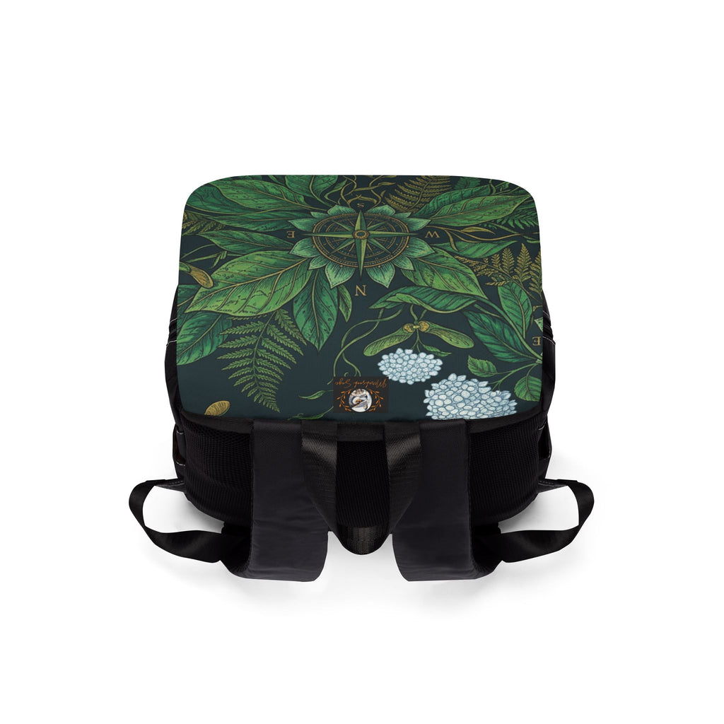 Stylized Compass Botanical Pattern Oxford Canvas Backpack