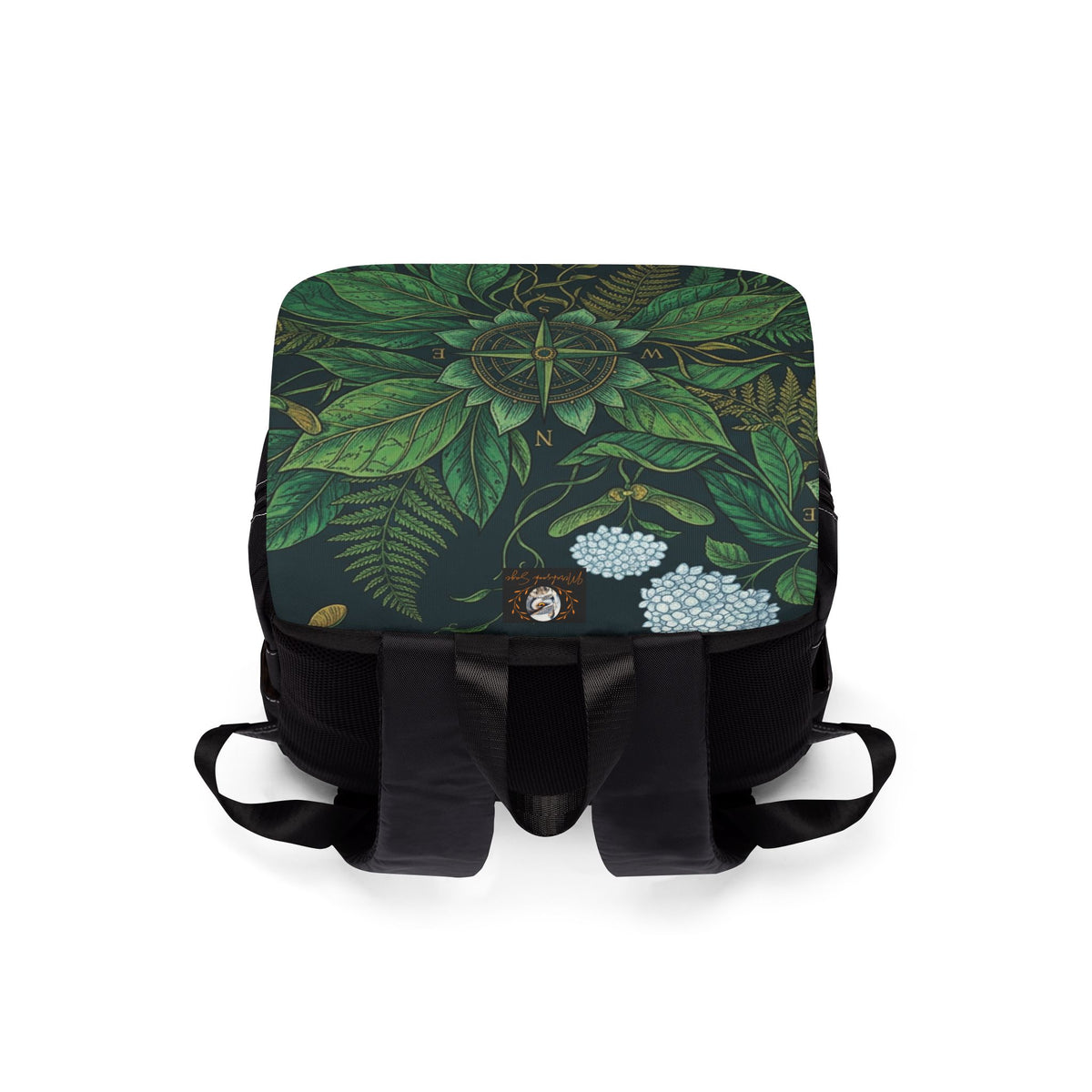 Stylized Compass Botanical Pattern Oxford Canvas Backpack