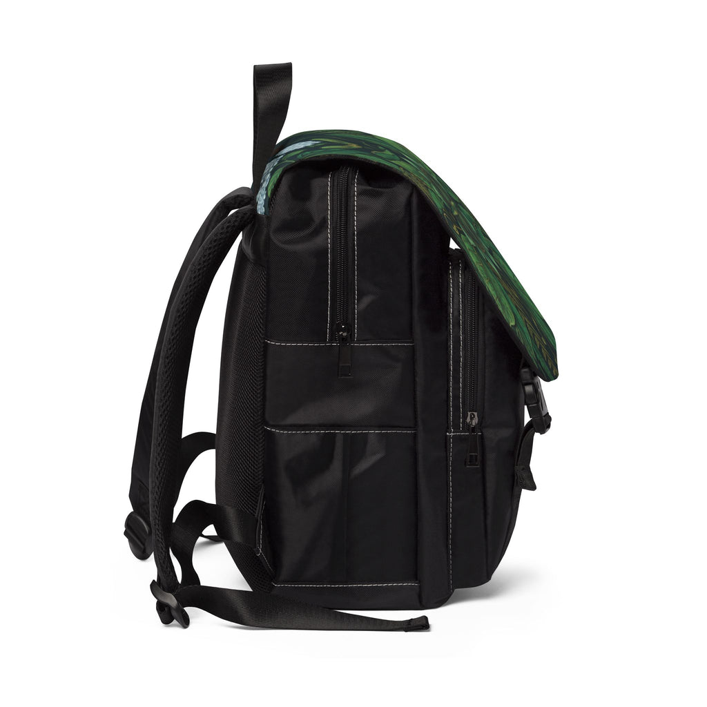 Stylized Compass Botanical Pattern Oxford Canvas Backpack