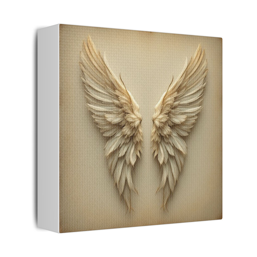 Soft Sepia Angel Wings Satin Canvas, Stretched