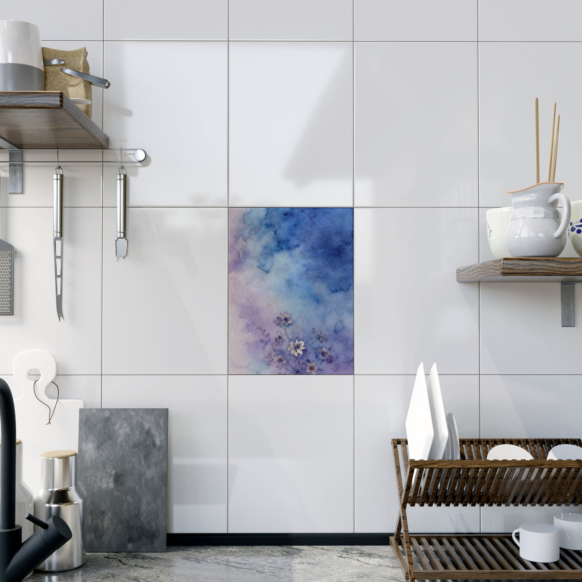 Soft Pastel Watercolor Floral: Design Accent Ceramic Tile