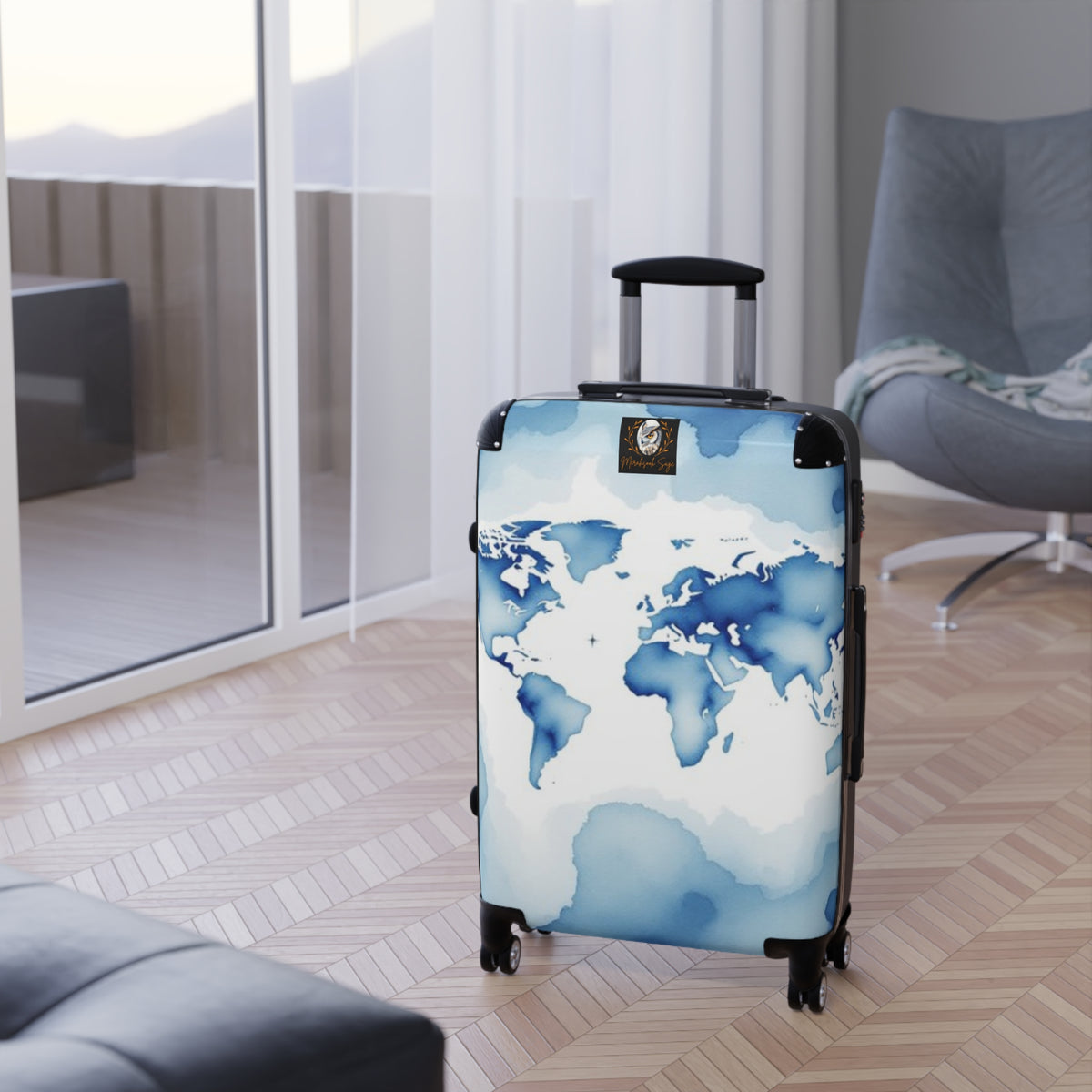 Blue Watercolor Map Suitcase