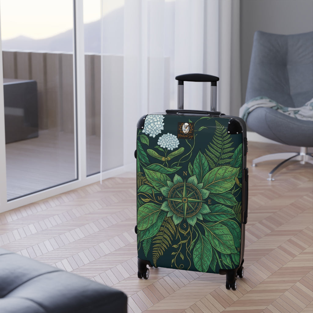 Stylized Compass Botanical Pattern Suitcase