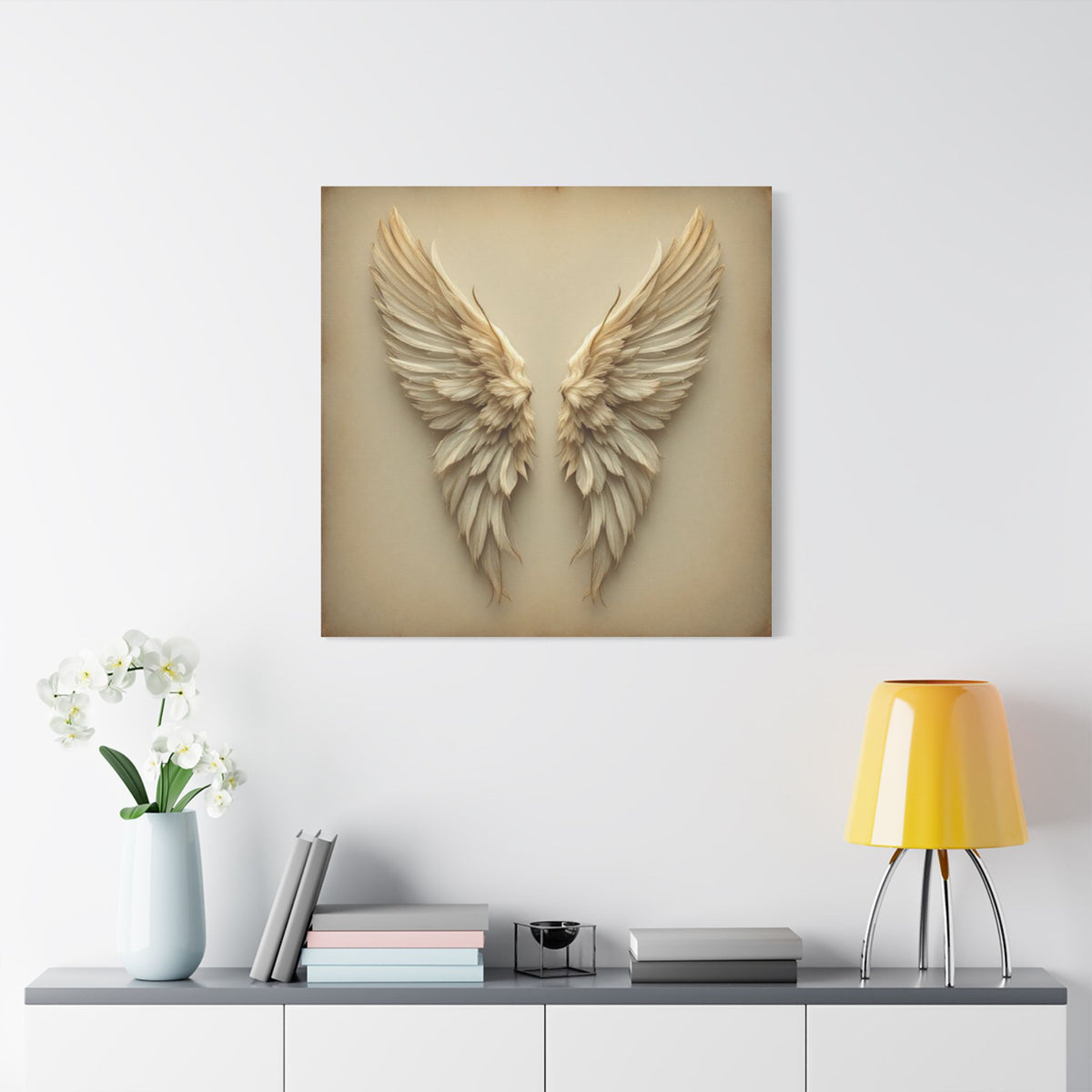 Soft Sepia Angel Wings Satin Canvas, Stretched
