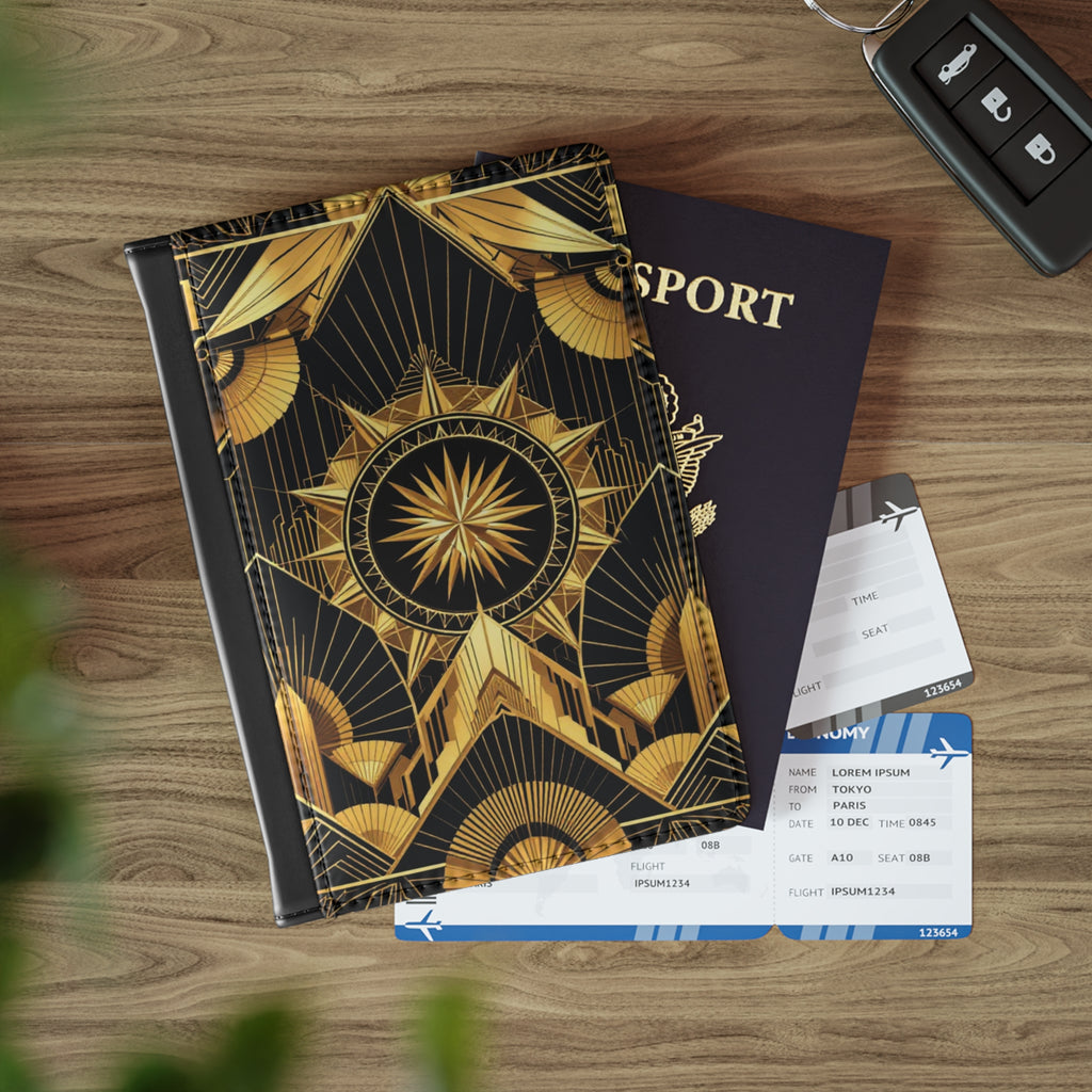 Art Deco Stylized Compass Burst Passport Cover