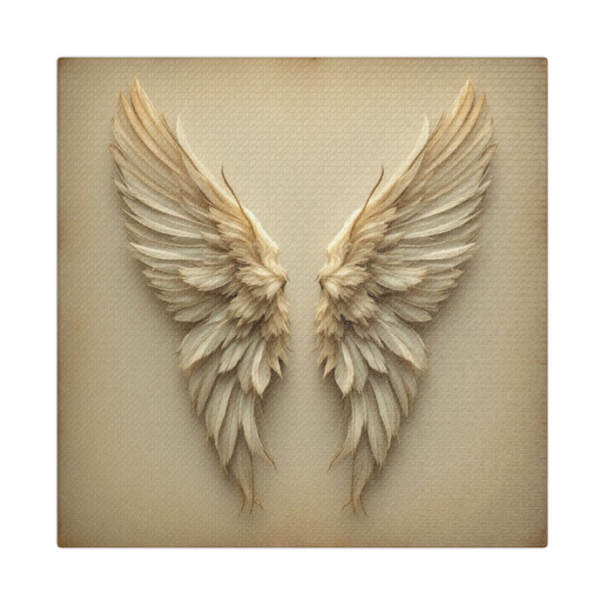 Soft Sepia Angel Wings Satin Canvas, Stretched
