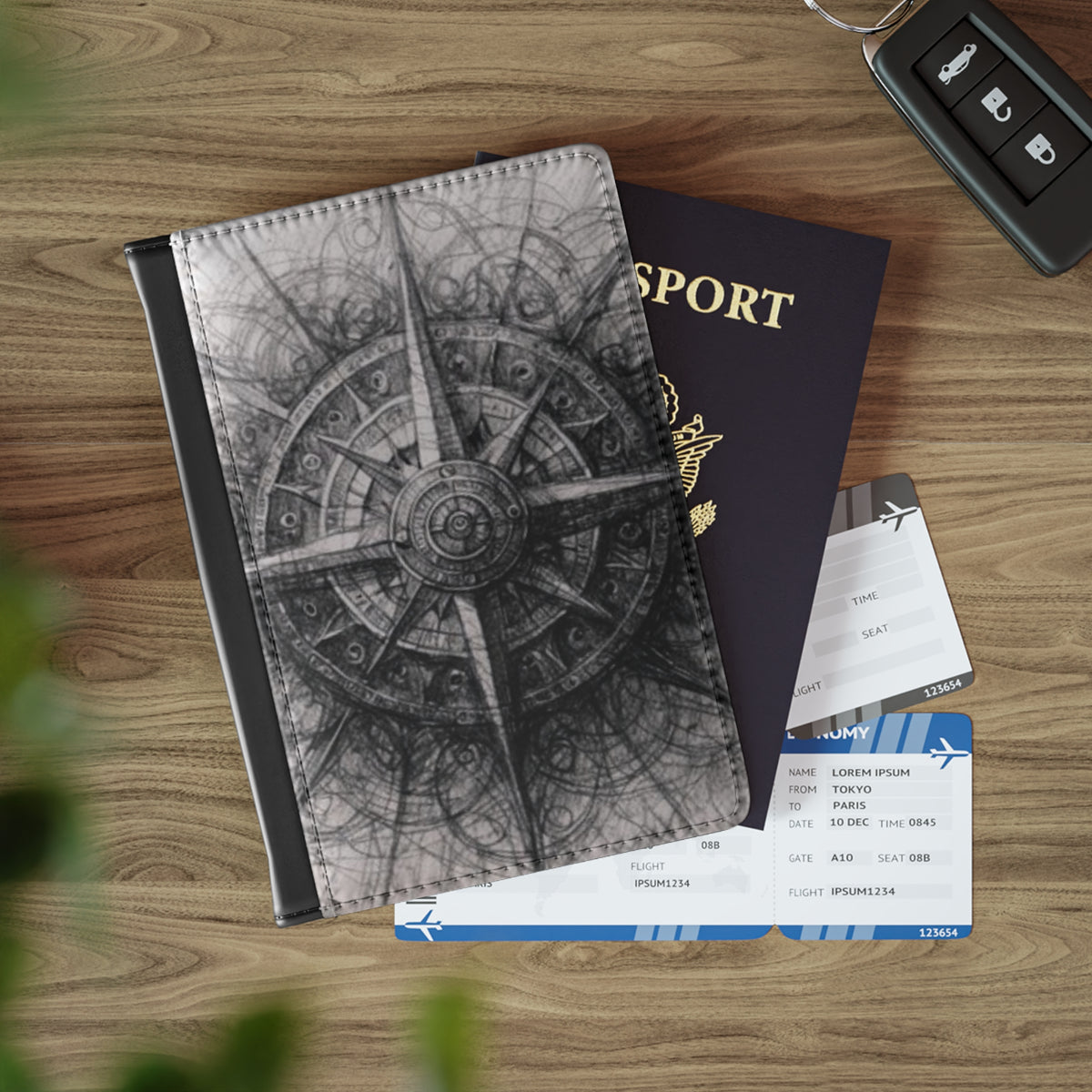 Stylized Illustrated Compass Passport Cover