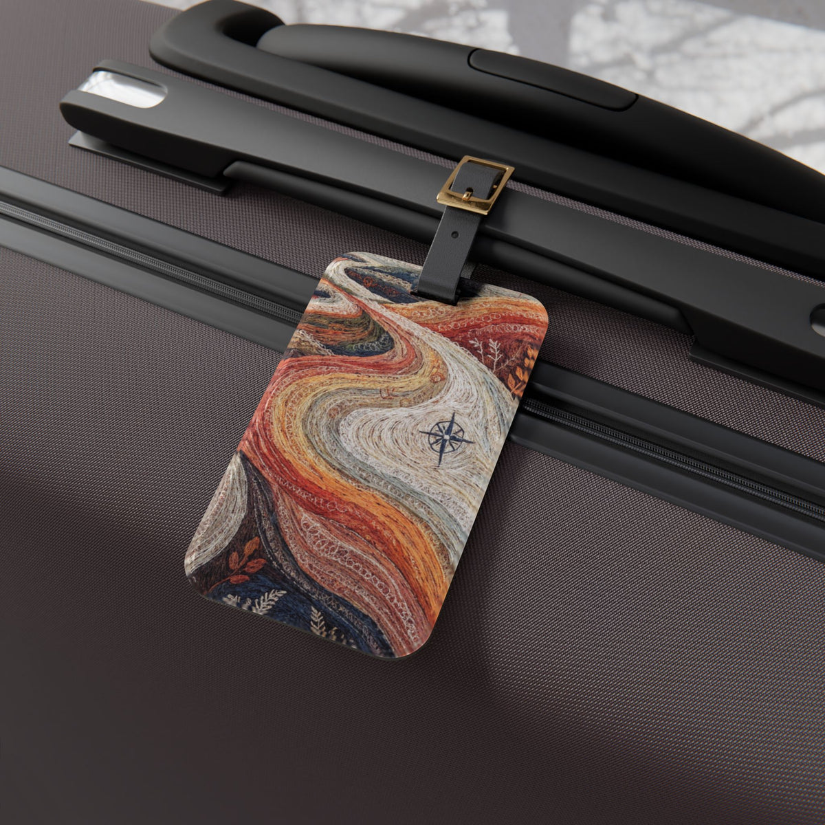 Stylized Compass Winding Path Luggage Tag