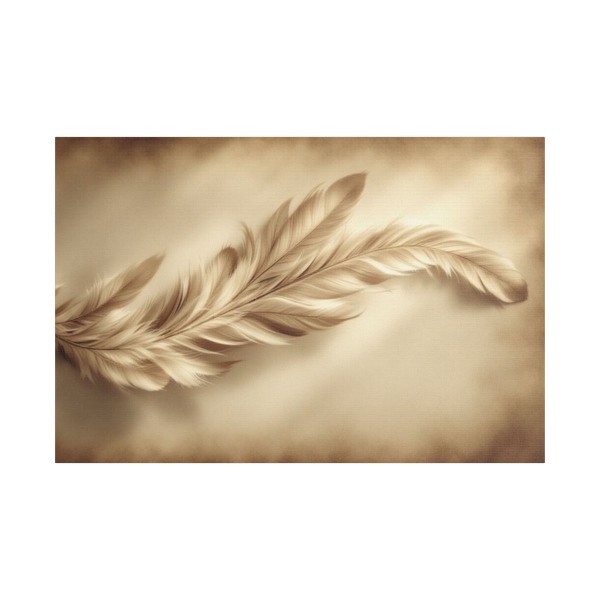 Soft Sepia Wispy Feather Satin Canvas, Stretched