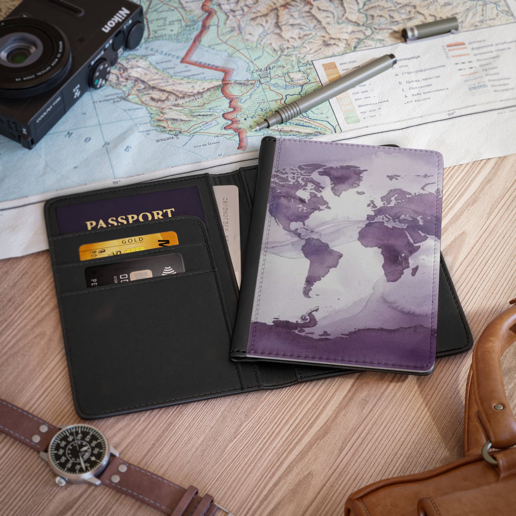 Purple Watercolor Map Passport Cover