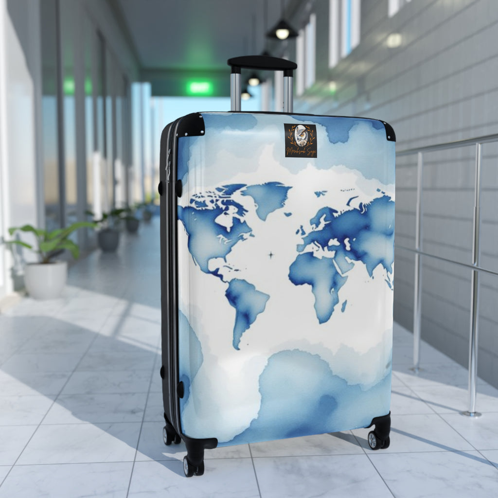 Blue Watercolor Map Suitcase