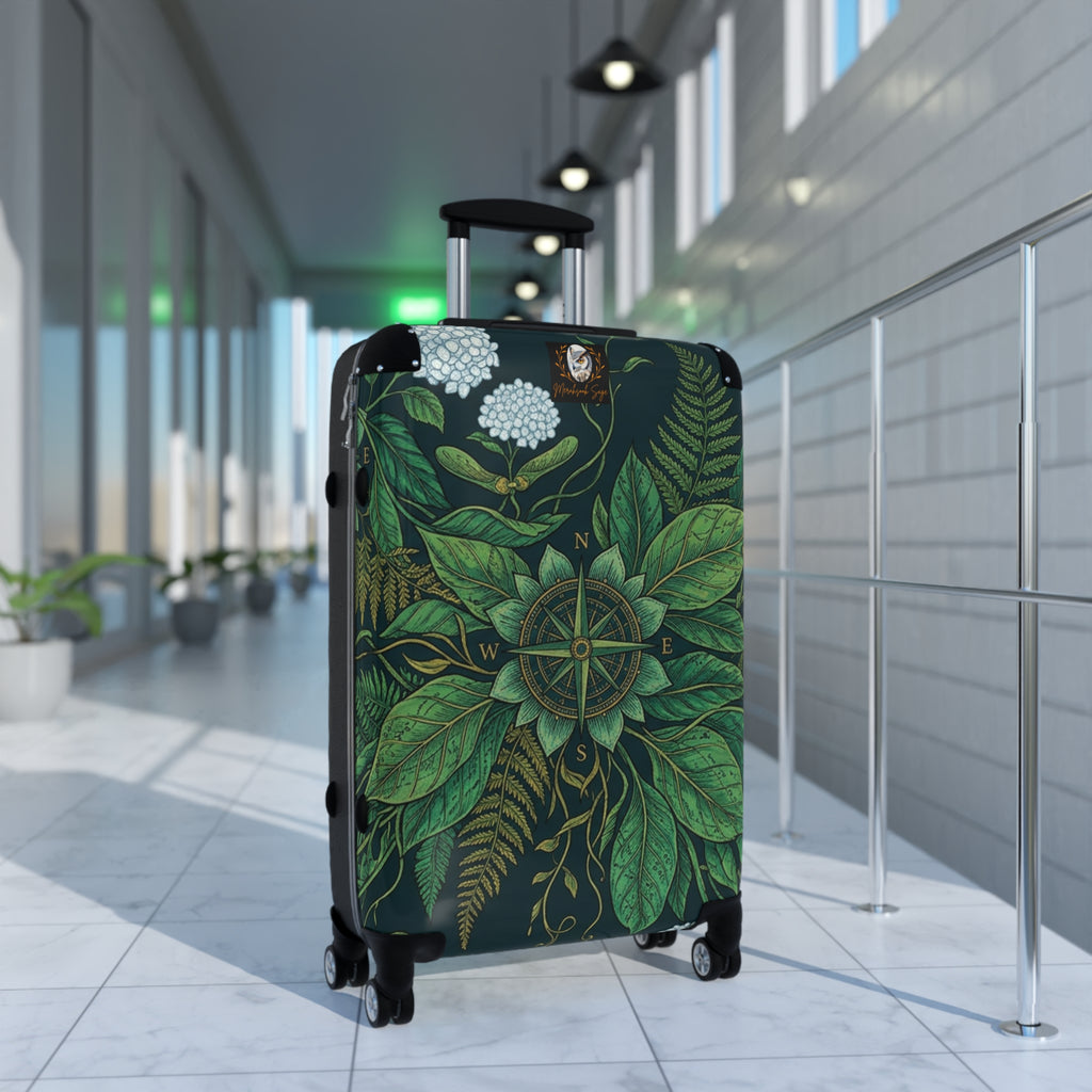 Stylized Compass Botanical Pattern Suitcase