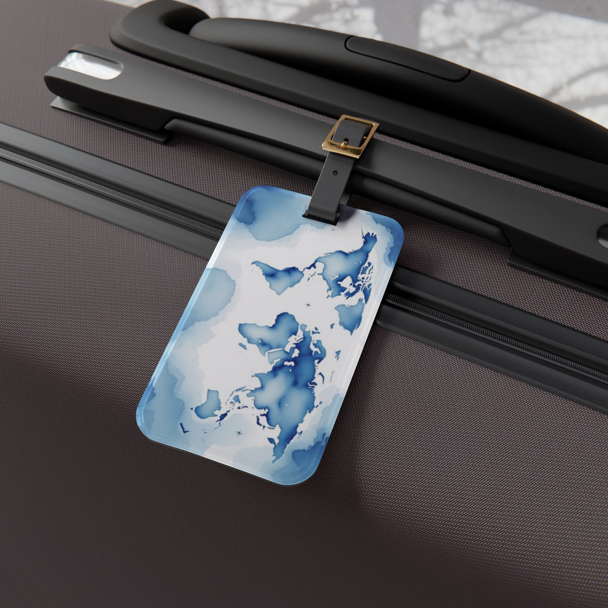 Blue Watercolor Map Luggage Tag