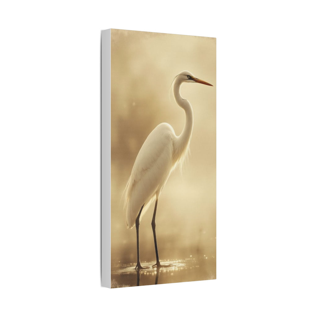 Soft Sepia Great White Heron Satin Canvas, Stretched