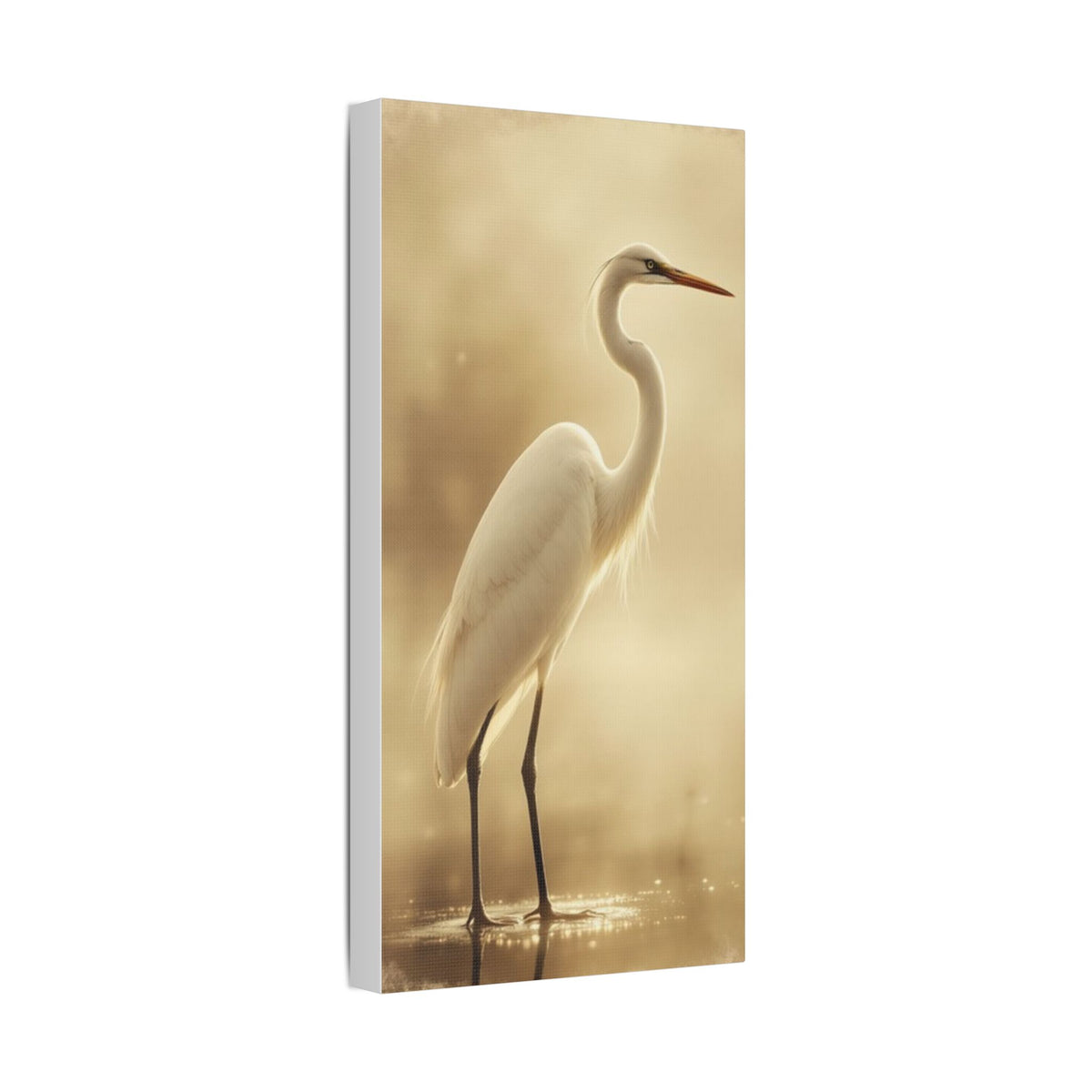 Soft Sepia Great White Heron Satin Canvas, Stretched