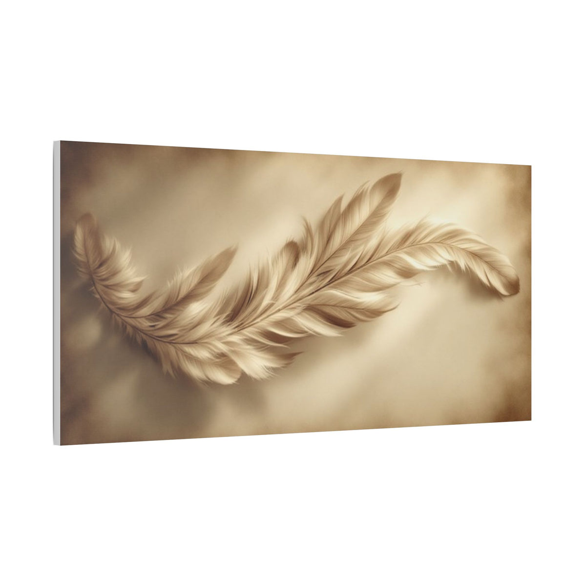 Soft Sepia Wispy Feather Satin Canvas, Stretched
