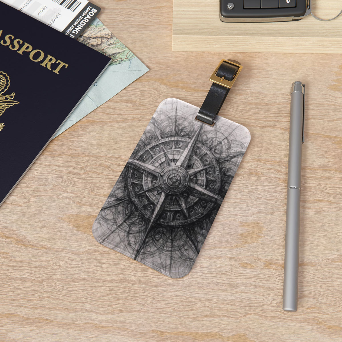 Stylized Illustrated Compass Luggage Tag