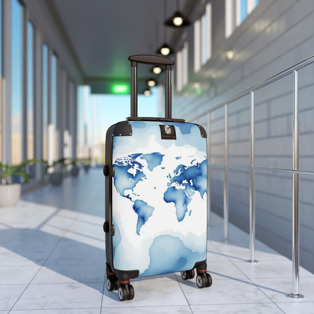 Blue Watercolor Map Suitcase