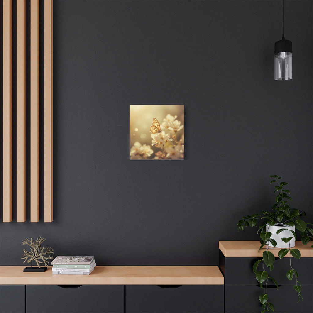 Soft Sepia Butterfly and Bloom Satin Canvas, Stretched