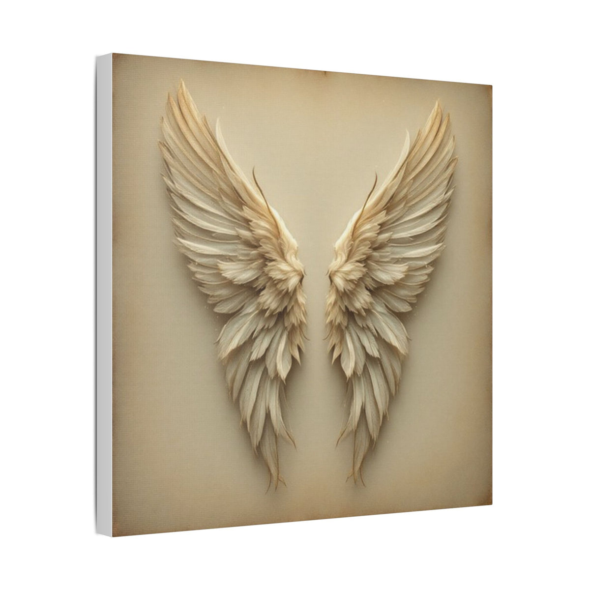 Soft Sepia Angel Wings Satin Canvas, Stretched