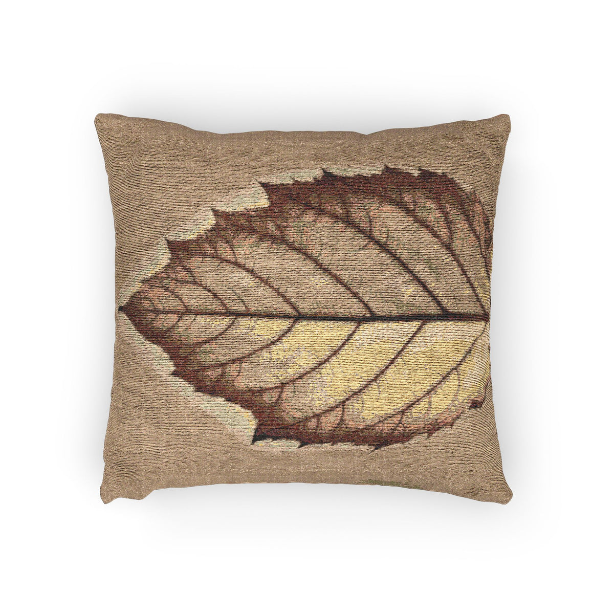 Soft Sepia Leaf Woven Pillow