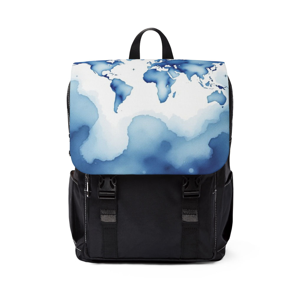 Blue Watercolor Map Oxford Canvas Backpack
