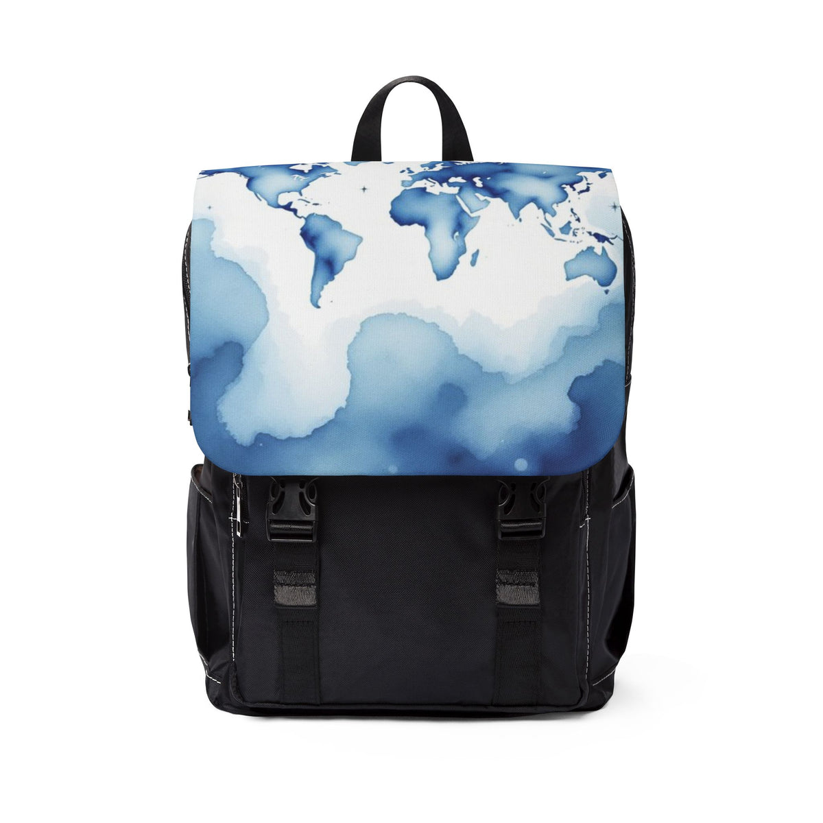 Blue Watercolor Map Oxford Canvas Backpack