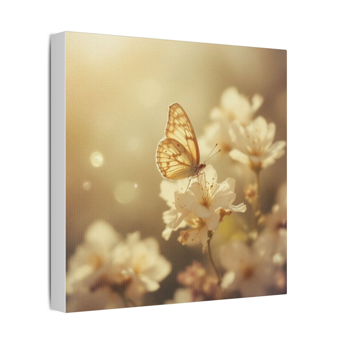 Soft Sepia Butterfly and Bloom Satin Canvas, Stretched