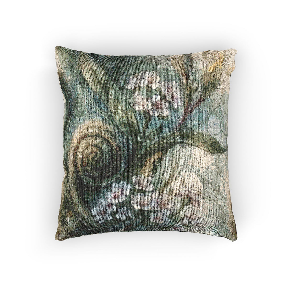 Flower and Fern Botanical Print Woven Pillow