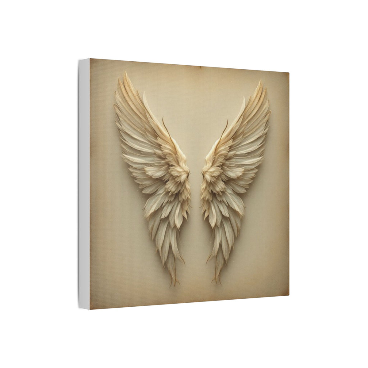Soft Sepia Angel Wings Satin Canvas, Stretched