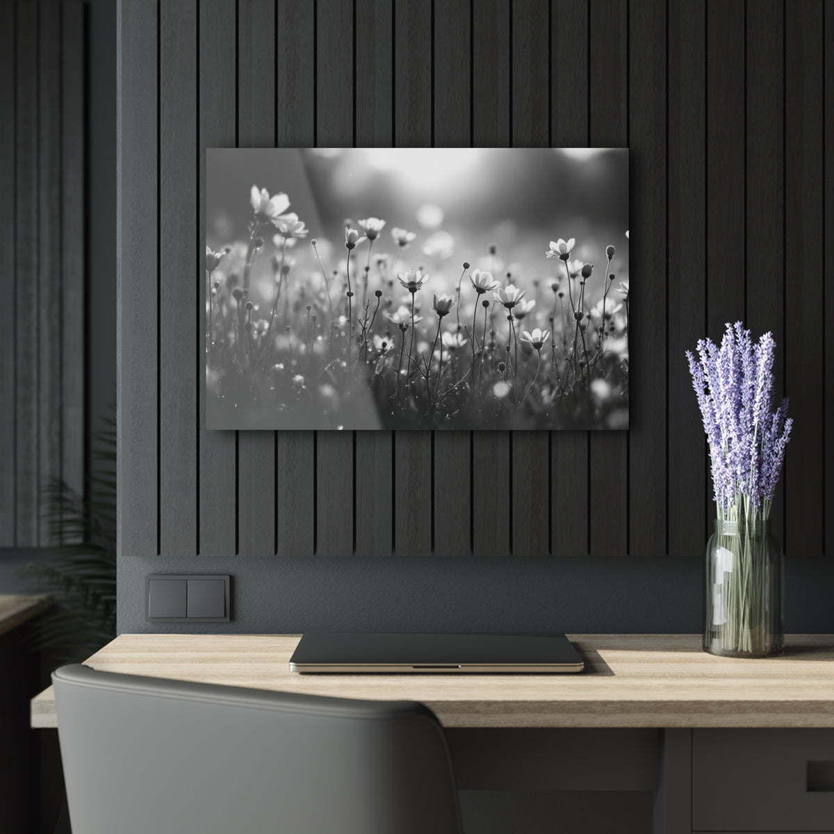 Delicate Wild Daisies Black and White Acrylic Prints (French Cleat Hanging)