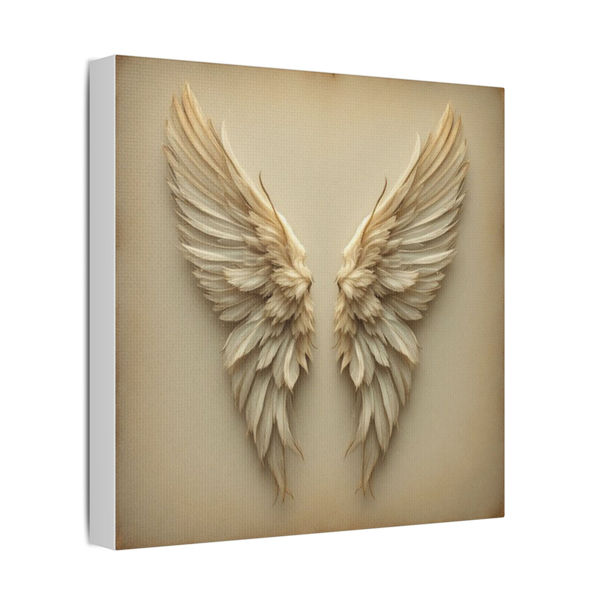 Soft Sepia Angel Wings Satin Canvas, Stretched