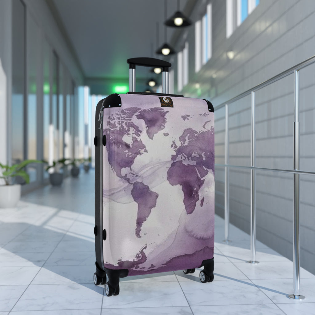 Purple Watercolor Map Suitcase