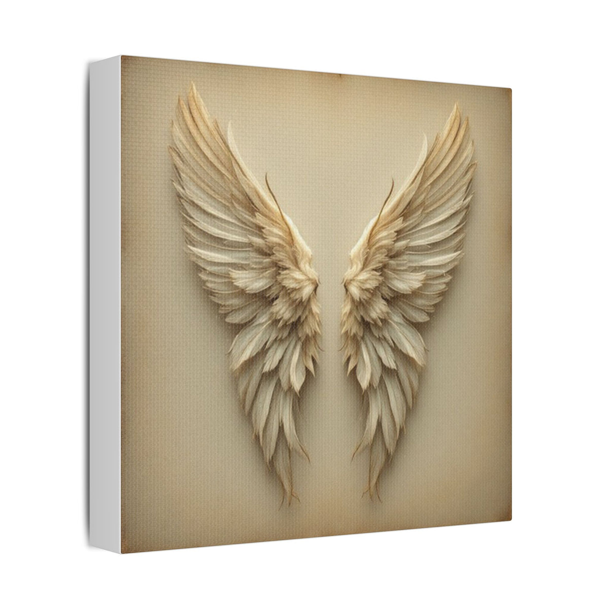 Soft Sepia Angel Wings Satin Canvas, Stretched