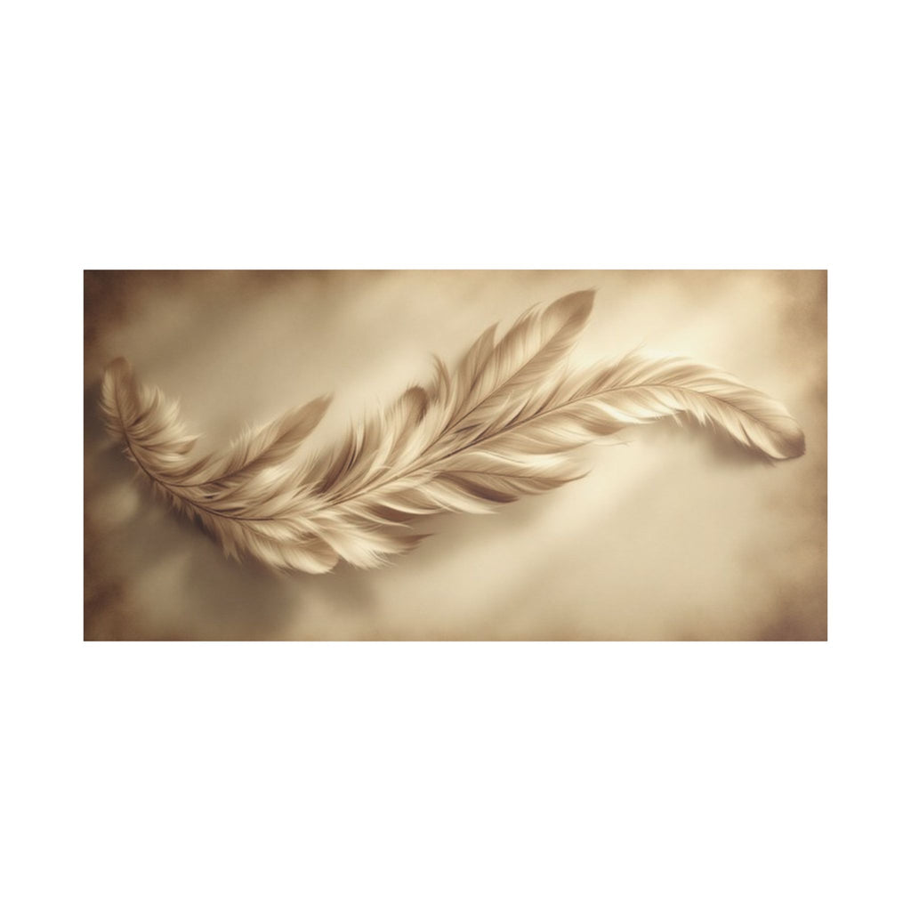 Soft Sepia Wispy Feather Satin Canvas, Stretched